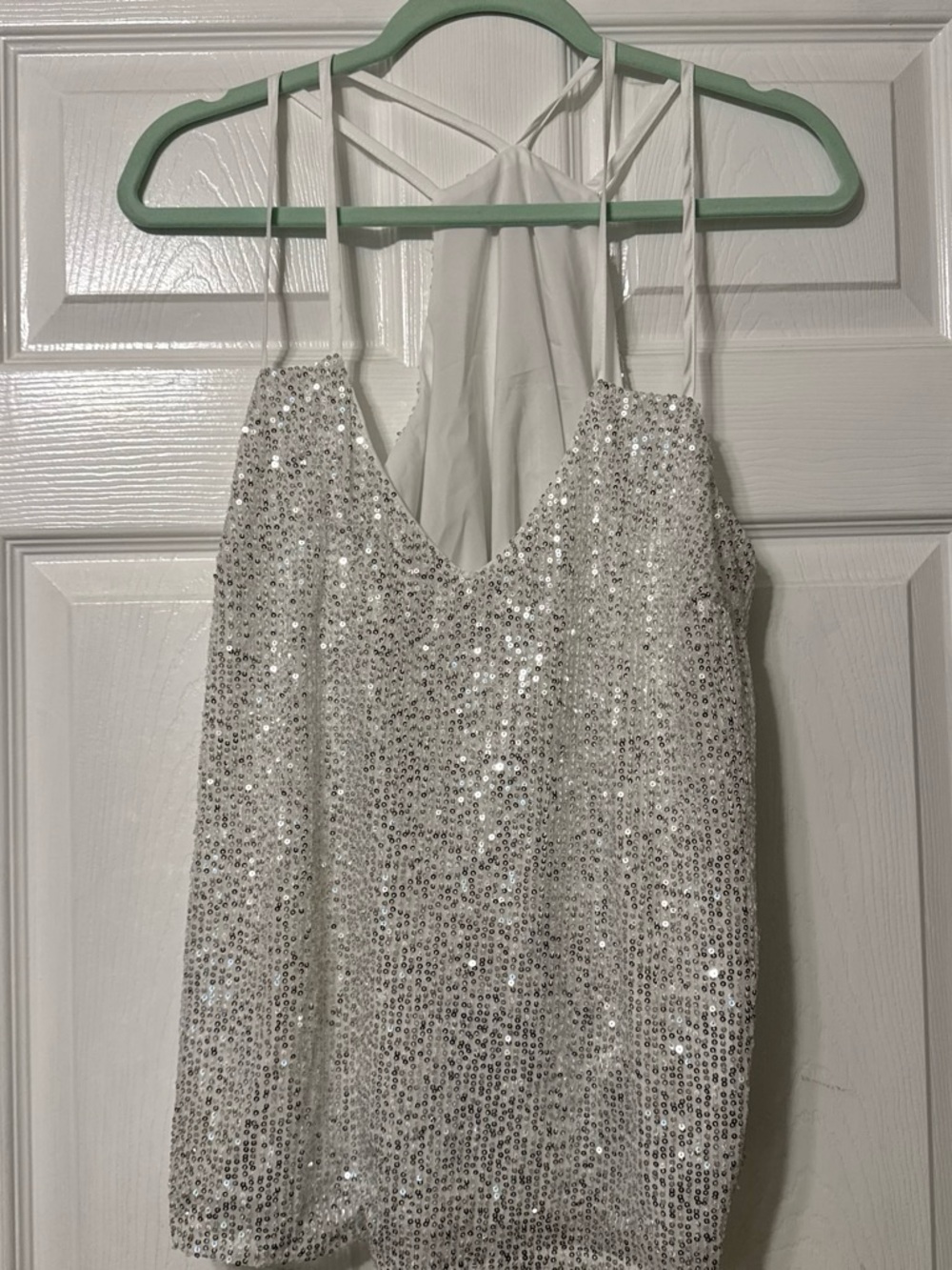SHEIN Silver Sequin V-Neck Slip Tank